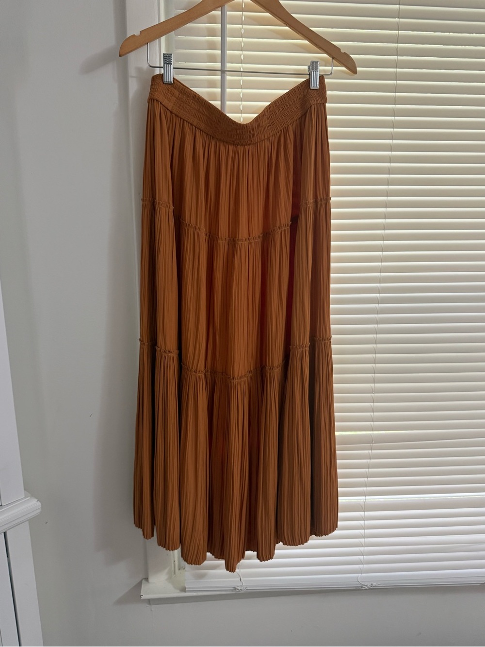 A.L.C. Pleated Tiered Maxi Skirt in Rust